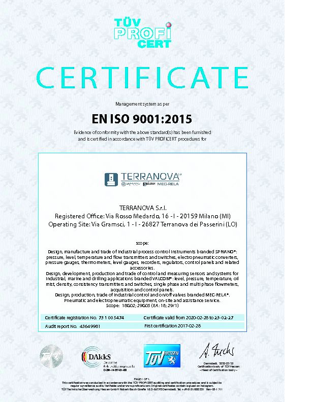 SPRIANO ISO 9001 CERTIFICATE